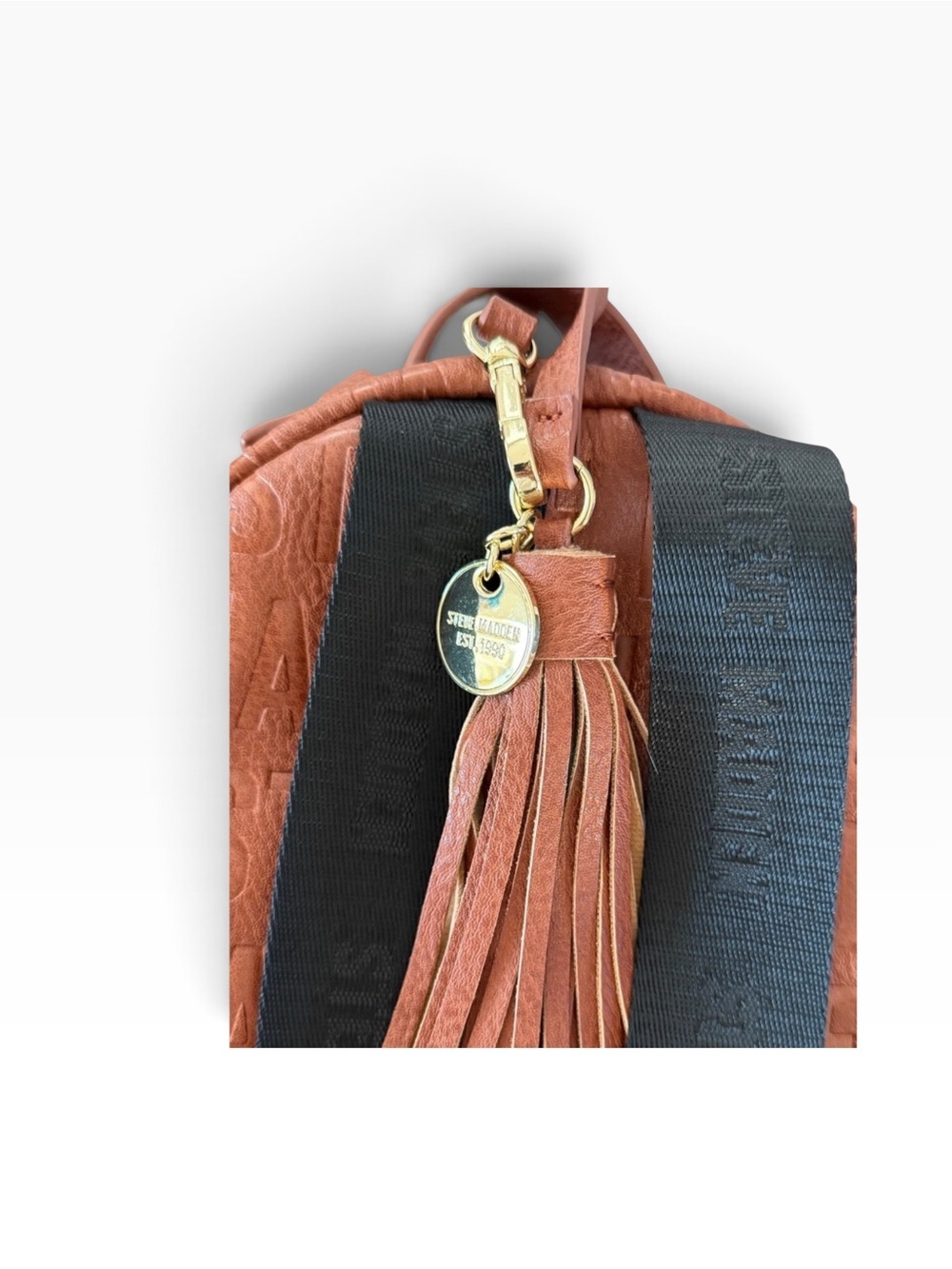 Steve Madden Cognac Faux-Leather Mini Backpack with Embossed Logo - Picture 5 of 10